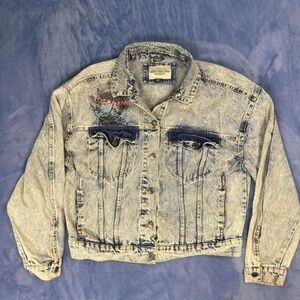 Ashley vintage charm Y2K blue denim jacket with embroidery and patches Size XL